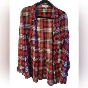 TWO by VINCE CAMUTO Sheer Plaid Shirt, Women, 3X